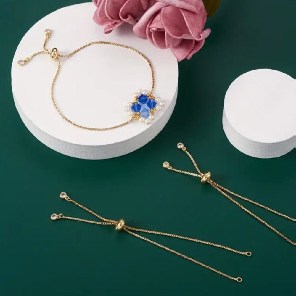 One Brass Slider Bracelet with Sparkling Cubic Zirconia Accents - Adjustable